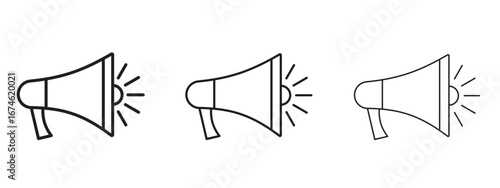 Megaphone icon in linear versions. Editable line