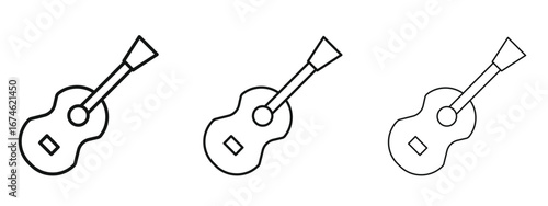 Guitar icon in linear versions. Editable line