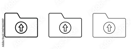 Folder upload icon in linear versions. Editable line