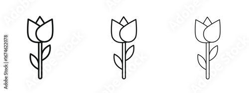 Flower tulip icon in linear versions. Editable line