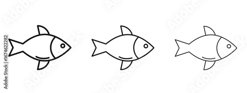 Fish icon in linear versions. Editable line