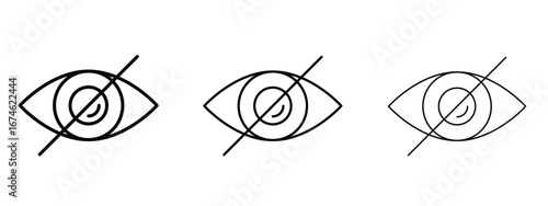 Eye crossed icon in linear versions. Editable line