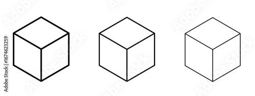 Cube icon in linear versions. Editable line