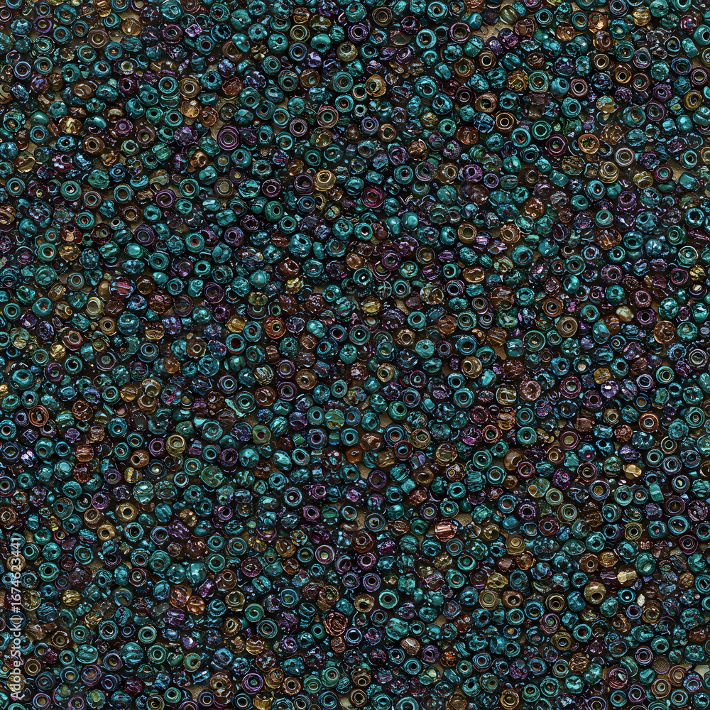 Fototapeta premium Beads in a vibrant Texture: A captivating shot of arrayed beads, showcasing their detailed texture and iridescent allure. The shot captures the rich texture and unique color of the beads.