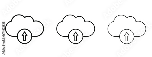 Cloud upload icon in linear versions. Editable line