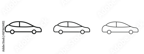 Car side view icon in linear versions. Editable line