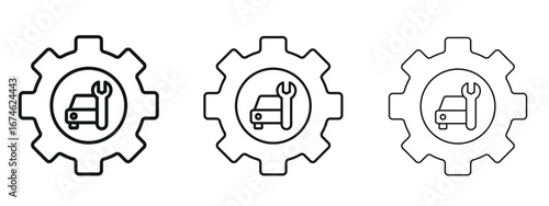 Car mechanic icon in linear versions. Editable line