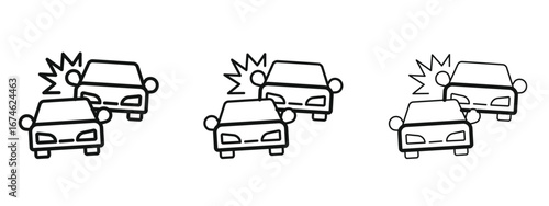 Car crash icon in linear versions. Editable line