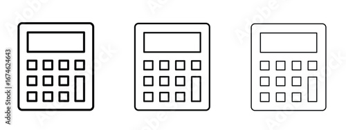 Calculator icon in linear versions. Editable line
