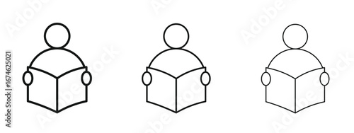 Book open reader icon in linear versions. Editable line