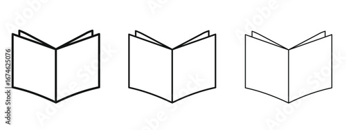 Book open icon in linear versions. Editable line