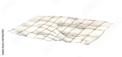 A delicate light plaid with a beige pattern in a cage. Watercolor illustration on an isolated background. Suitable for designing different posters with a picnic, for developing textile design.