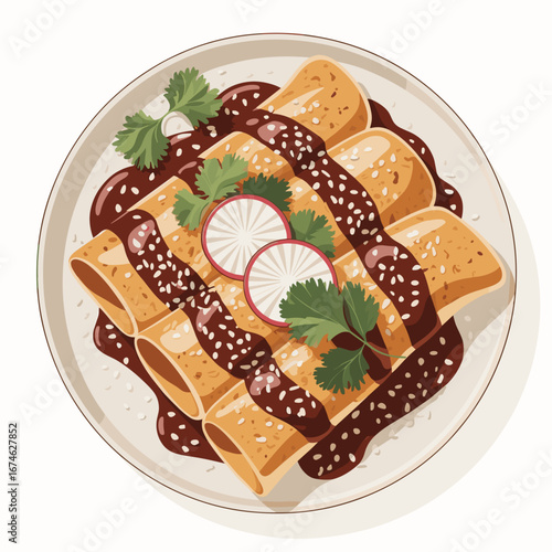 Mole Enchiladas with Chicken and Fresh Garnish