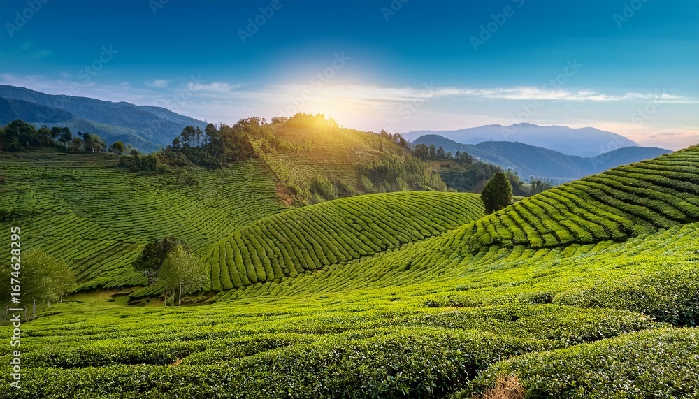 Fototapeta premium breathtaking outdoor landscape of a tea plantation