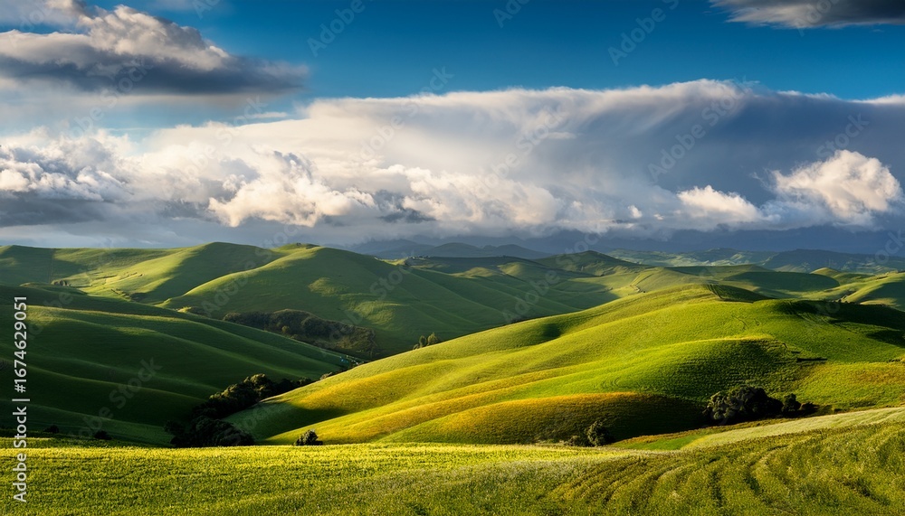 Obraz premium rolling hills beneath a sky filled with clouds