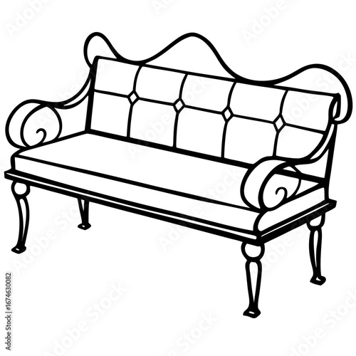 Minimalist Bench with Cushions Line Art Vector Illustration on White Background