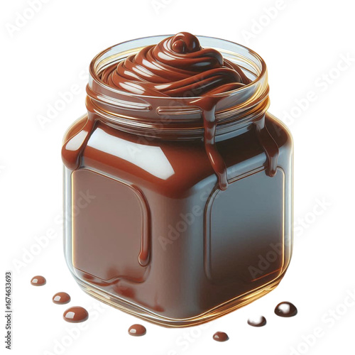 3D glass jar with chocolate Liquid isolated on white background