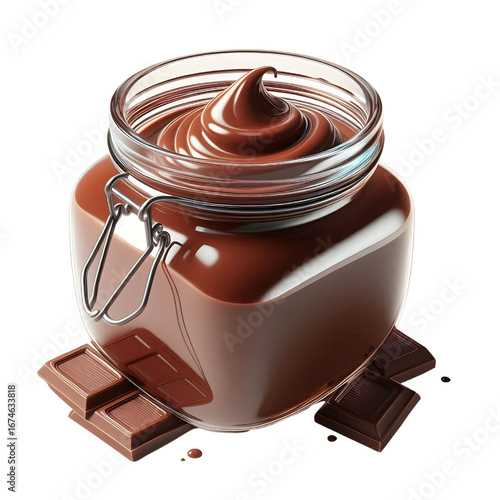3D glass jar with chocolate Liquid isolated on white background