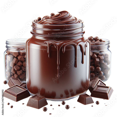 3D glass jar with chocolate Liquid isolated on white background