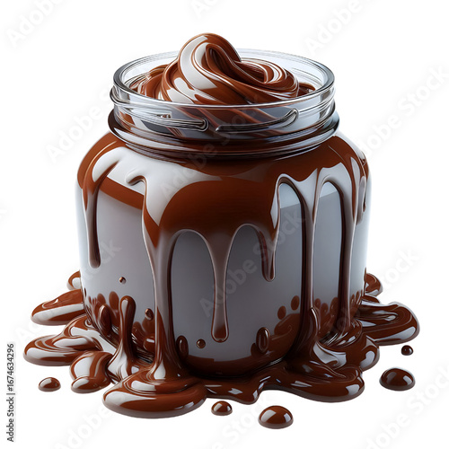 3D glass jar with chocolate Liquid isolated on white background