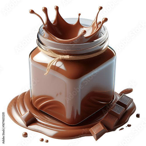 3D glass jar with chocolate Liquid isolated on white background