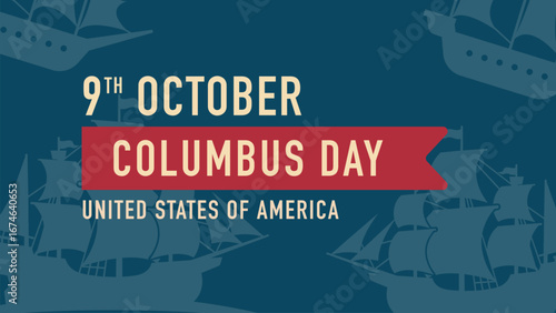 Columbus day on blue background greeting.Vector illustration