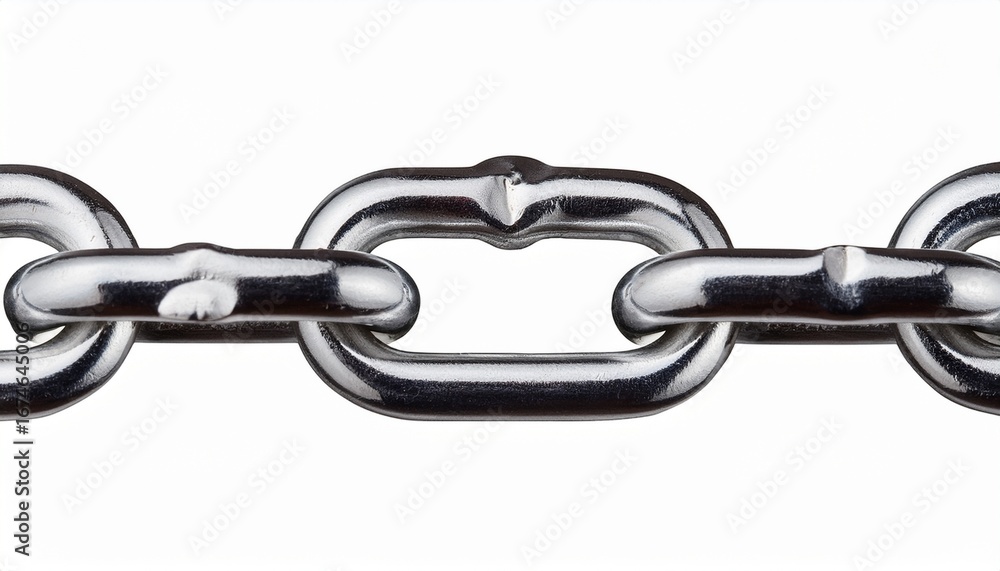 Obraz premium close up of a single metallic silver chain link connected to another link isolated on transparent background