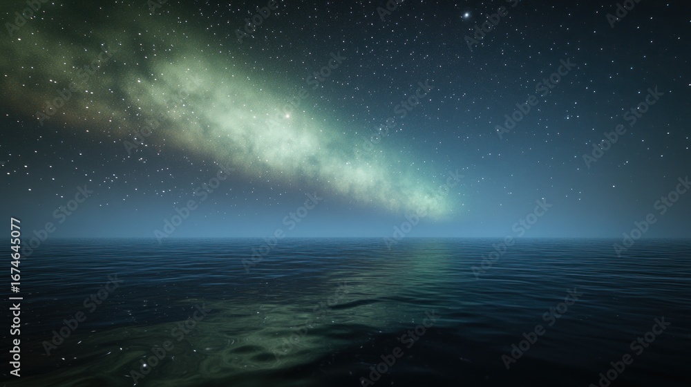 Fototapeta premium Milky way galaxy reflected on calm ocean at night