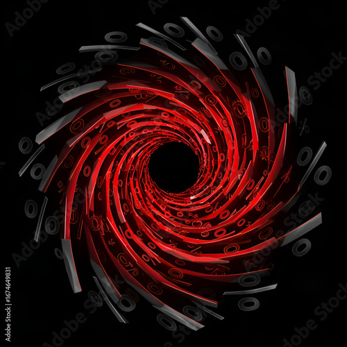 Dynamic vortex of scarlet and shadowed percentages infused with luminous depth