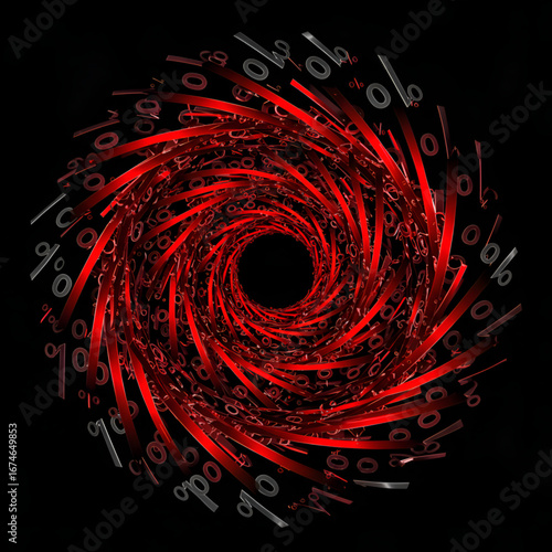 Swirling vortex of red and black percentage symbols with glowing depth