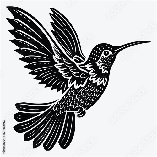 Hummingbird line art White background illustration Generative Ai