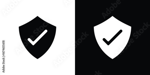 Shield check icon. filled flat sign for mobile concept and web