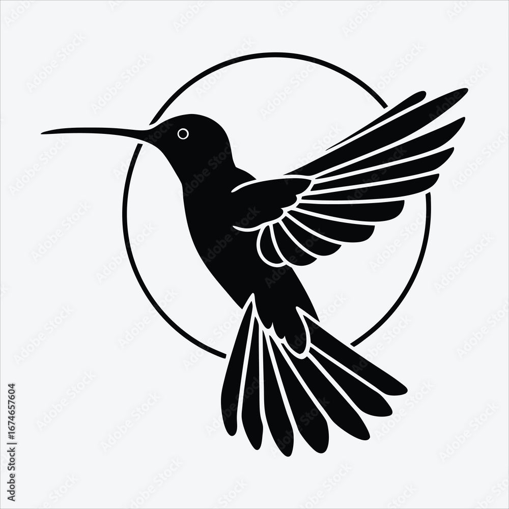 Fototapeta premium Hummingbird line art White background illustration Generative Ai