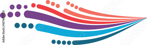 Abstract logo with flowing lines and dots in purple, red, and blue, suggesting movement and connectivity.