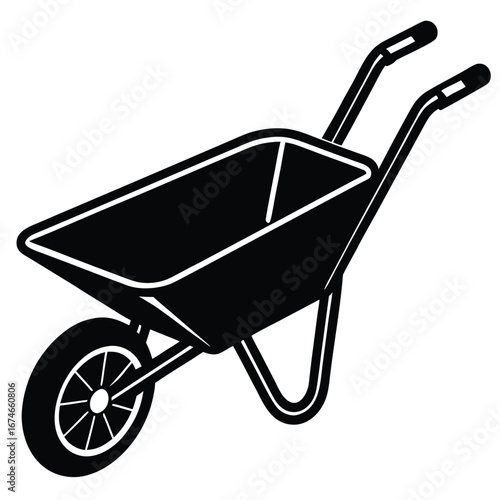 Black Silhouette Of A Garden Wheelbarrow With One Wheel gardening tool
