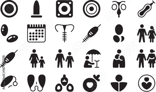 Medical symbols and family icons health reproduction