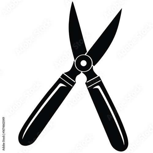 Black and white illustration of garden shears or pruning scissors tool