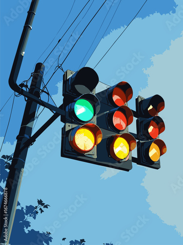 vector traffic light anime style