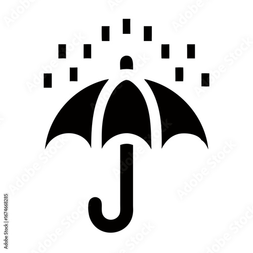 Umbrella icon with rain in minimalist style on transparent background