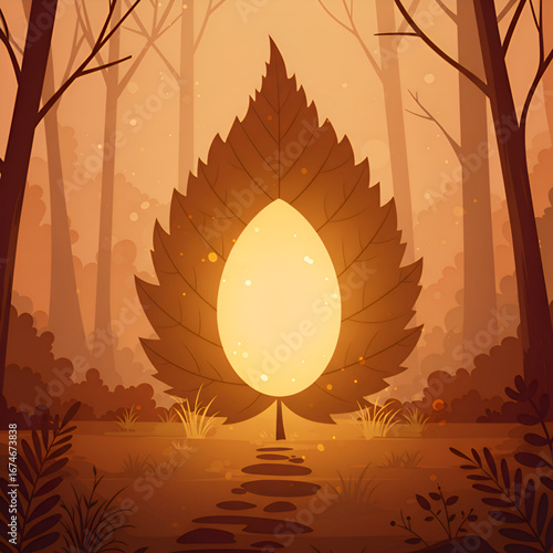 Shining emerald vine in a mystical grove with floating light specks