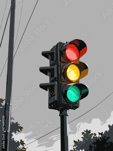 vector traffic light anime style