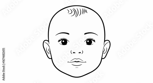 Adorable baby face outline, perfect for children's books and educational resources, showcasing innocence and simplicity with a touch of charm and minimal detail