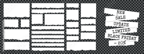 Rough paper shape with edge and jagged tear for a grunge vector frame or vintage collage element. This ripped rectangle design features tattered borders and labels, perfect for banners, badges or text