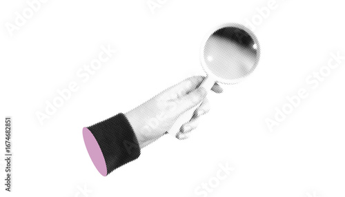 Hand holding magnifying glass isolated on white background. Concept of search, research, seo and analytics illustration for business and internet projects