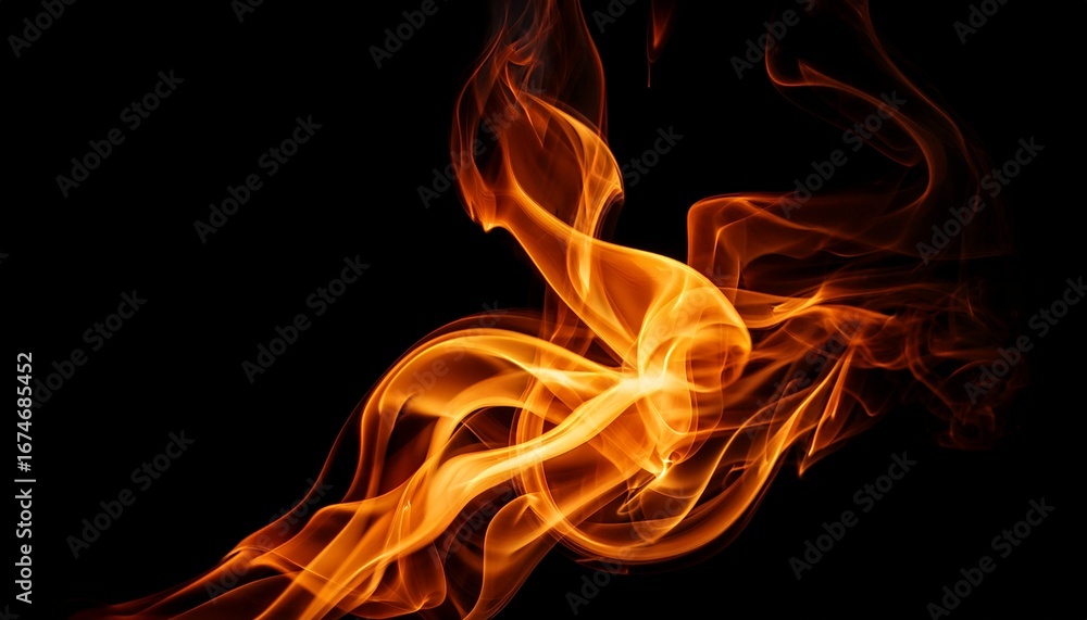 Fototapeta premium elegant orange flame dancing against black background in darkness