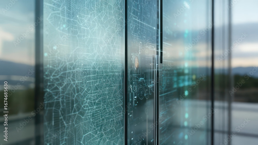 Obraz premium Modern glass building with interactive displays