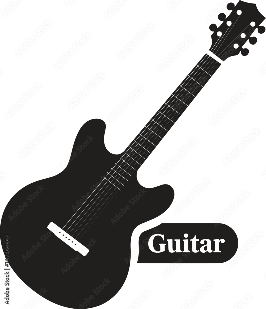 Fototapeta premium Flat guitars. Acoustic guitar, electric guitar on white background.