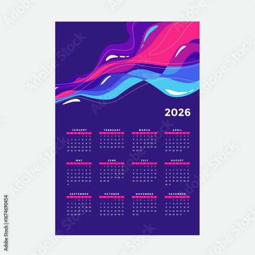 2026 Calendar Template colorful concept