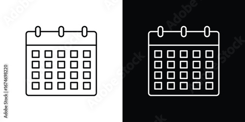 Calendar Icon in Line Art Style, Isolated on White Background