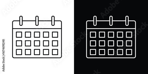 Calendar Icon in Line Art Style, Isolated on White Background
